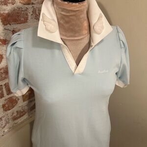 Grace Chow powder blue short sleeve mini shirt dress collared 3D wings Small